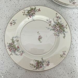 Set Of 4 Theodore Haviland NY Apple Blossom 10 3/4" Dinner Plates Gold Rimmed